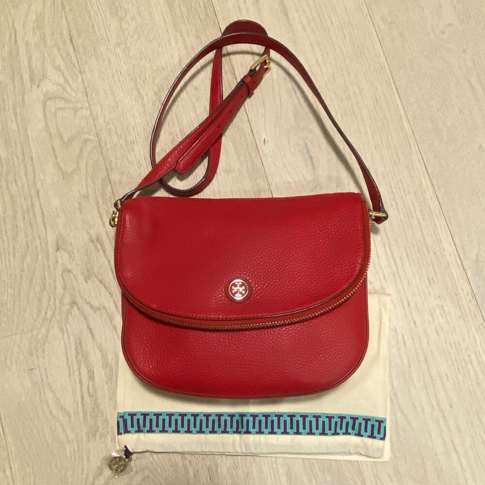 Tory Burch - Robinson Messenger Red Flap Crossbody Leather Bag